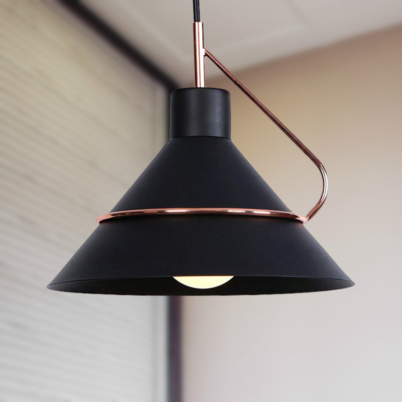 Retro Metal Cone Pendant Ceiling Light - Stylish Living Room Hanging (1-Light Black/White)