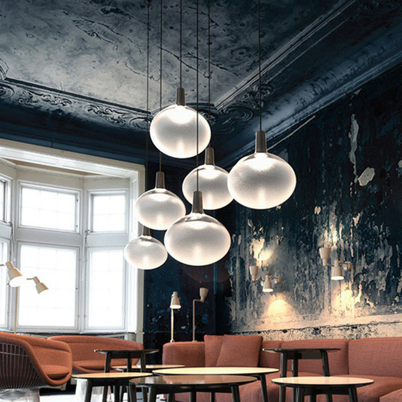 Modern Black Glass Elliptical Suspended Lighting Fixture for Restaurants