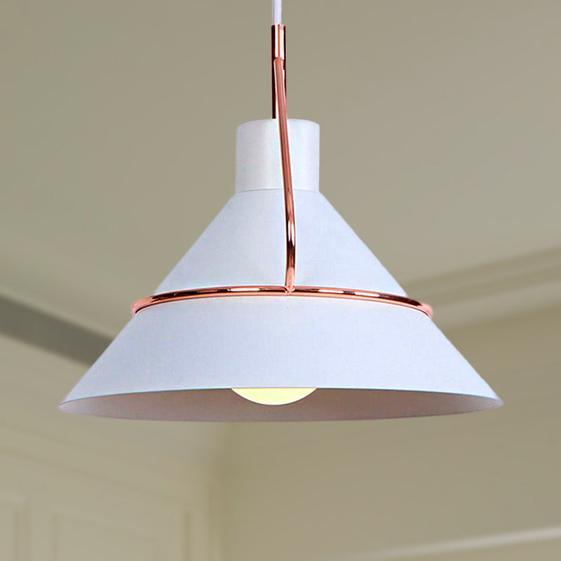 Retro Metal Cone Pendant Ceiling Light - Stylish Living Room Hanging (1-Light Black/White) White