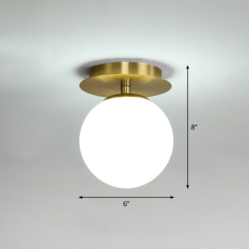 Postmodern Brass 1-Light Semi Flush Mount Ceiling Fixture with Glass Shade for Foyer