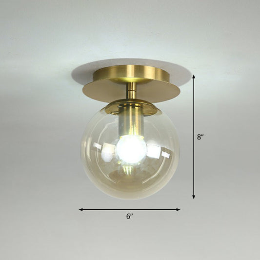 Postmodern Brass 1-Light Semi Flush Mount Ceiling Fixture with Glass Shade for Foyer
