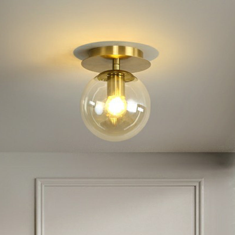 Postmodern Brass 1-Light Semi Flush Mount Ceiling Fixture with Glass Shade for Foyer