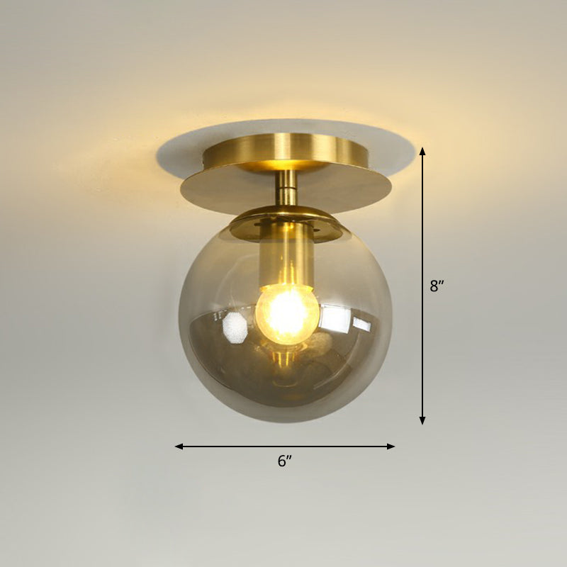 Postmodern Brass 1-Light Semi Flush Mount Ceiling Fixture with Glass Shade for Foyer