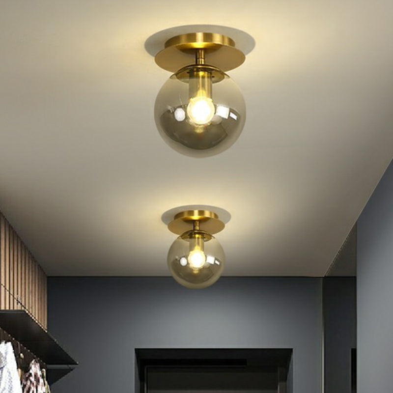Postmodern Brass 1-Light Semi Flush Mount Ceiling Fixture with Glass Shade for Foyer
