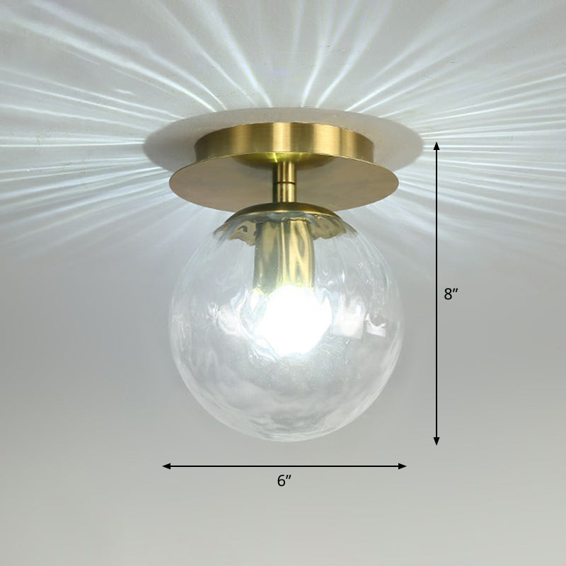 Postmodern Brass 1-Light Semi Flush Mount Ceiling Fixture with Glass Shade for Foyer