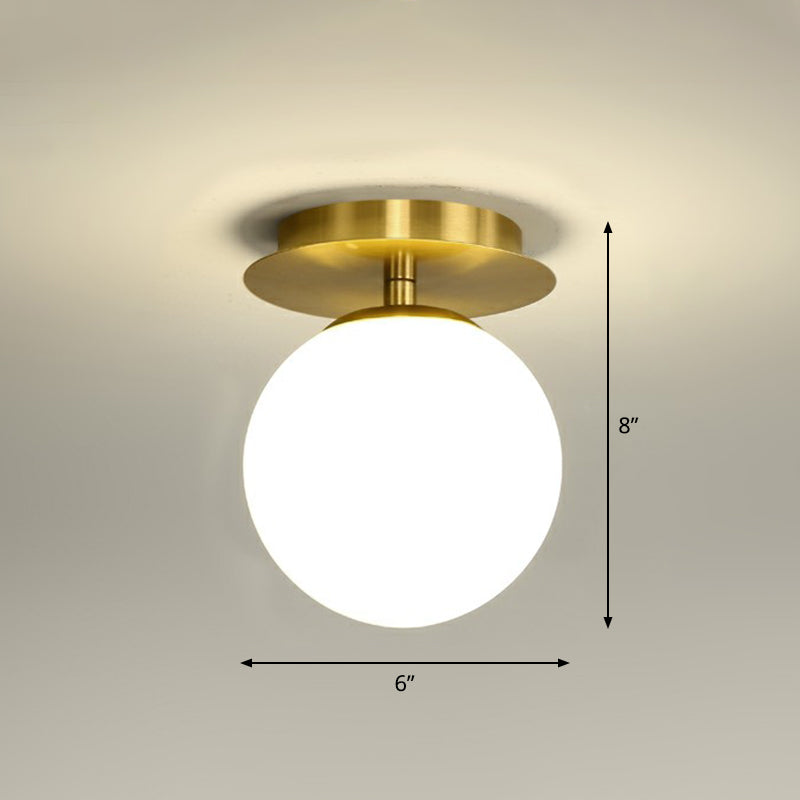 Postmodern Brass 1-Light Semi Flush Mount Ceiling Fixture with Glass Shade for Foyer