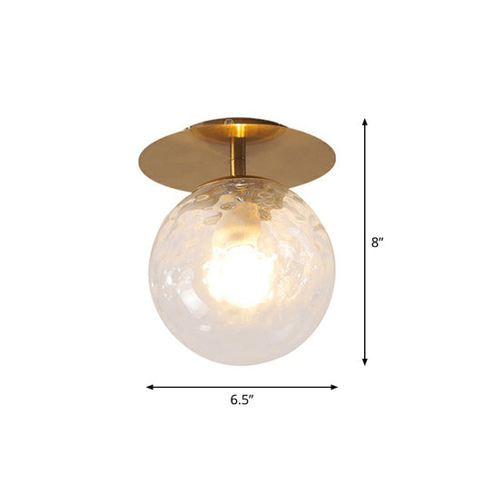 Postmodern Gold Semi Flush Mount Ceiling Light with Ball Clear Ripple Glass Shade - Single Balcony Flush