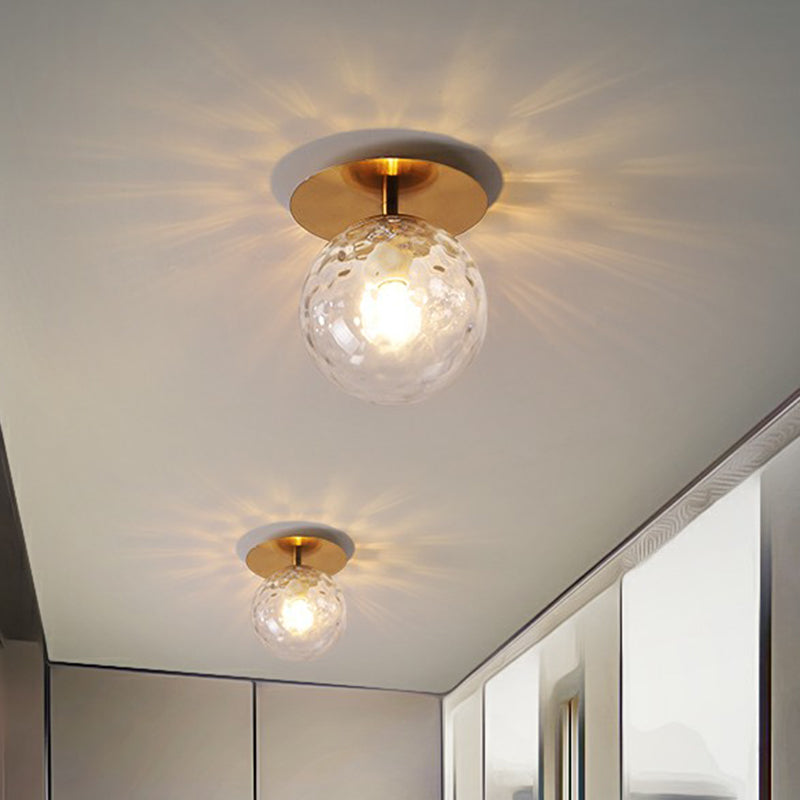 Postmodern Gold Semi Flush Mount Ceiling Light with Ball Clear Ripple Glass Shade - Single Balcony Flush