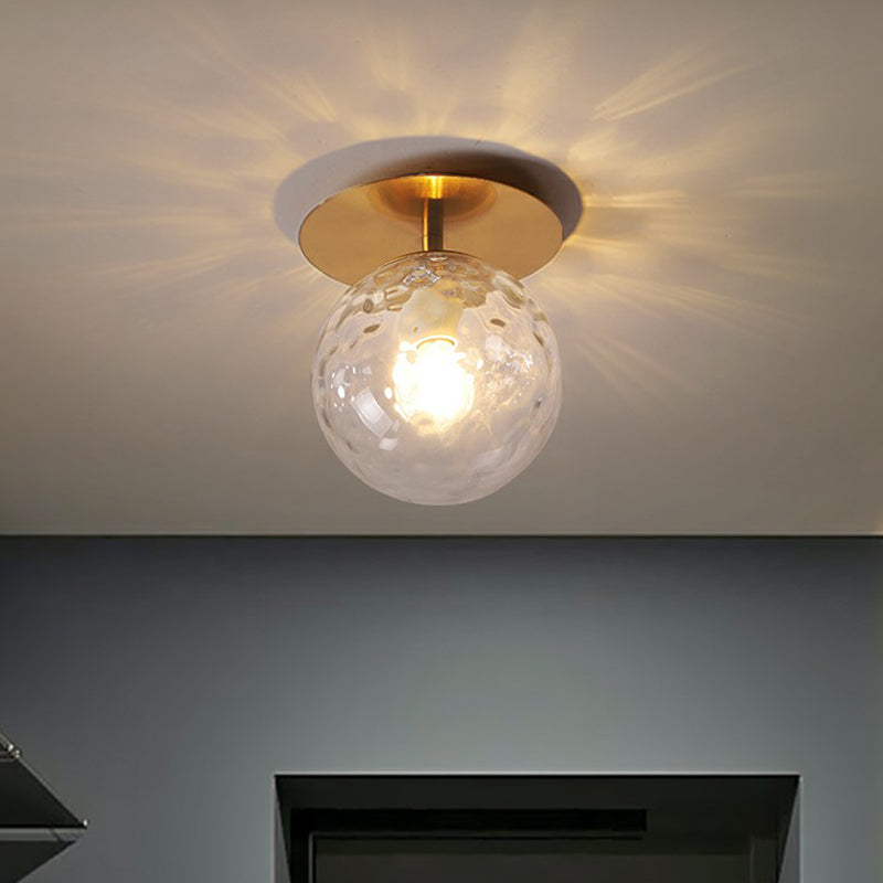 Postmodern Gold Semi Flush Mount Ceiling Light with Ball Clear Ripple Glass Shade - Single Balcony Flush