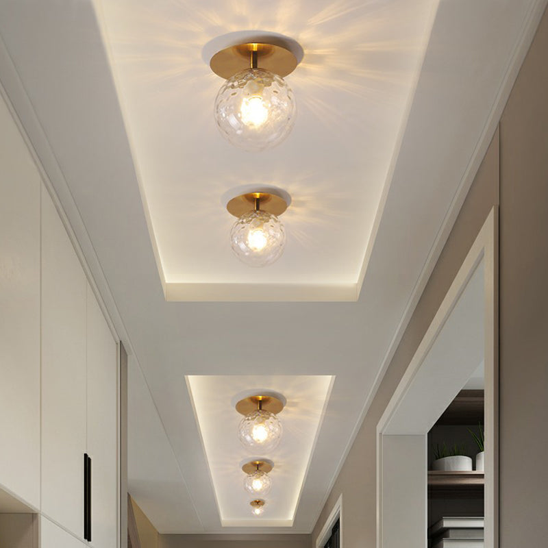 Postmodern Gold Semi Flush Mount Ceiling Light with Ball Clear Ripple Glass Shade - Single Balcony Flush