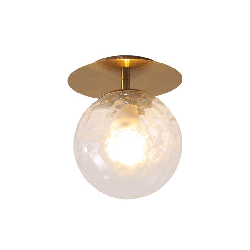 Postmodern Gold Semi Flush Mount Ceiling Light with Ball Clear Ripple Glass Shade - Single Balcony Flush