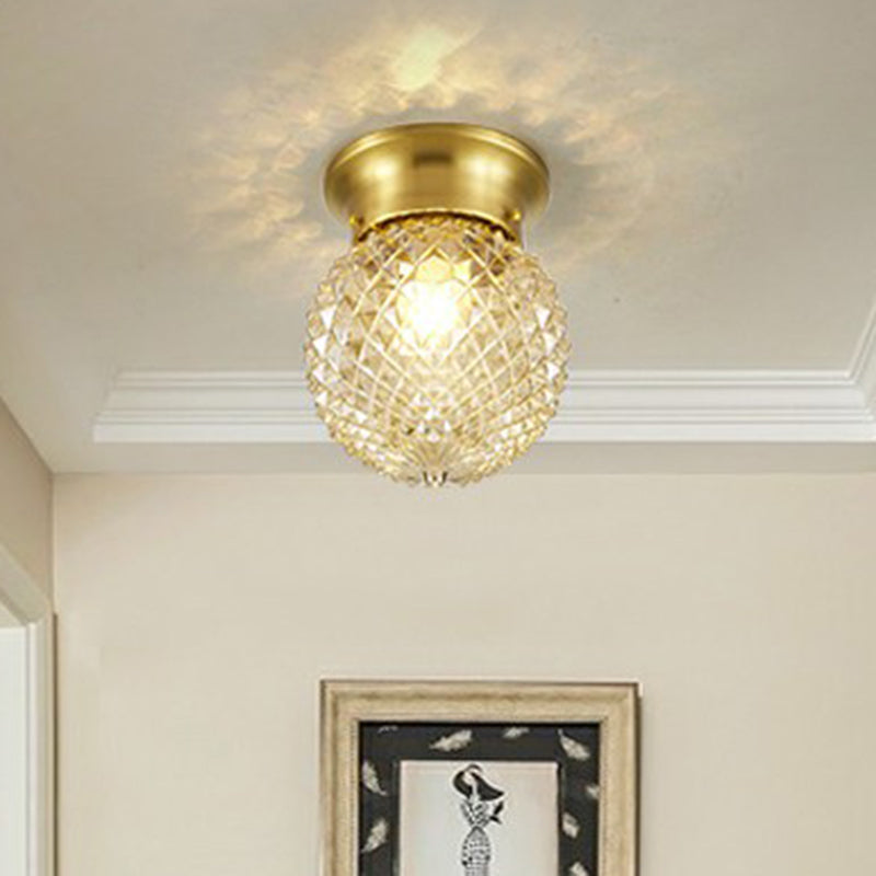 Minimalist Pineapple Glass Ceiling Light For Corridor With Brass Flush Mount