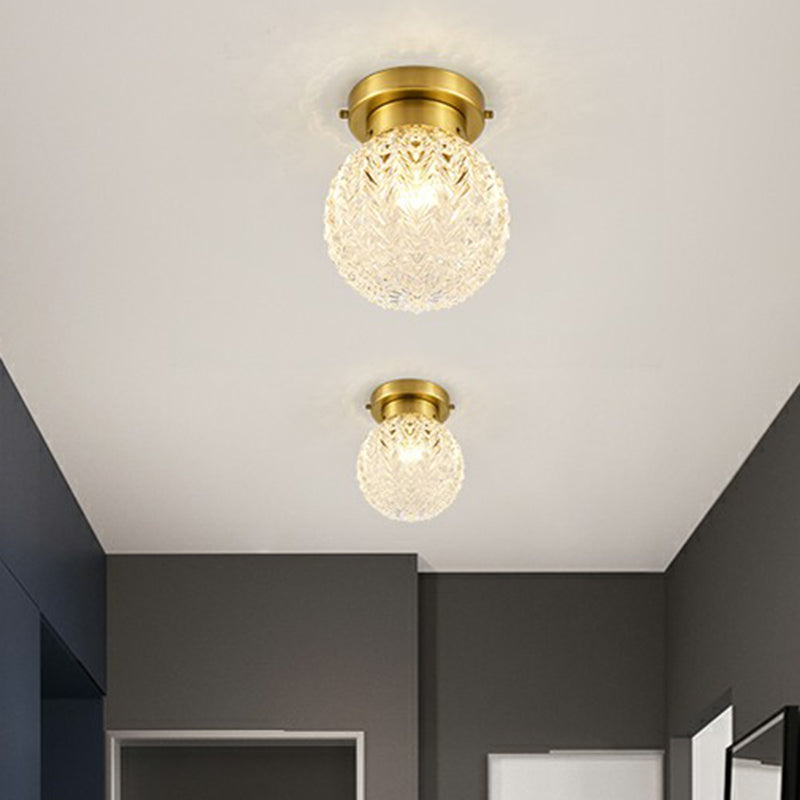 Minimalist Pineapple Glass Ceiling Light For Corridor With Brass Flush Mount