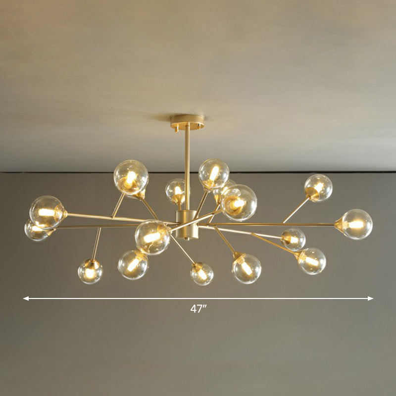 Contemporary Gold Branch Chandelier: Clear Glass Pendant Lamp for Bedroom Lighting
