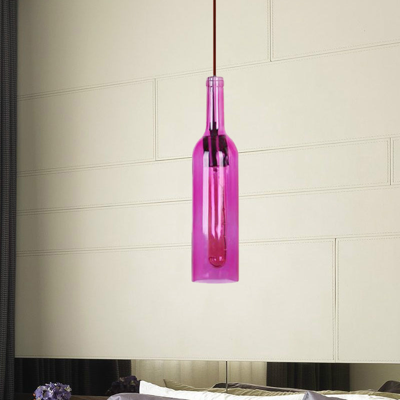 Vintage Style Glass Wine Bottle Suspension Lamp For Dining Room - Red/Yellow 1 Head Hanging Light