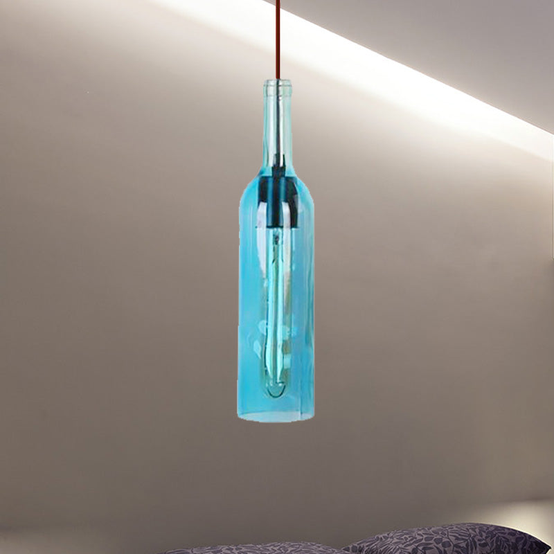 Vintage Style Glass Wine Bottle Suspension Lamp For Dining Room - Red/Yellow 1 Head Hanging Light