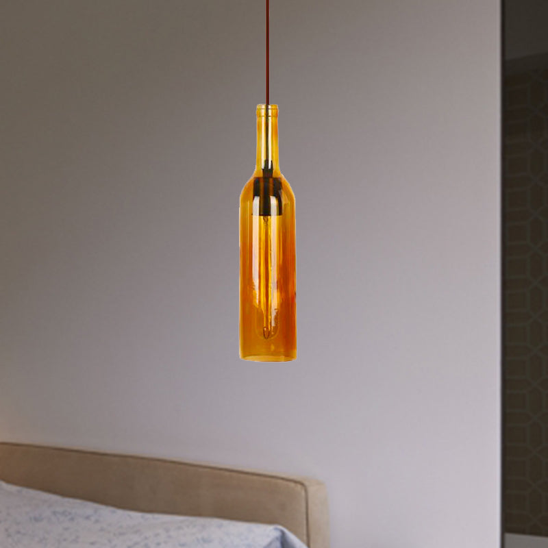 Vintage Glass Wine Bottle Suspension Lamp - Red/Yellow 1 Head Hanging Light Fixture for Dining Room
