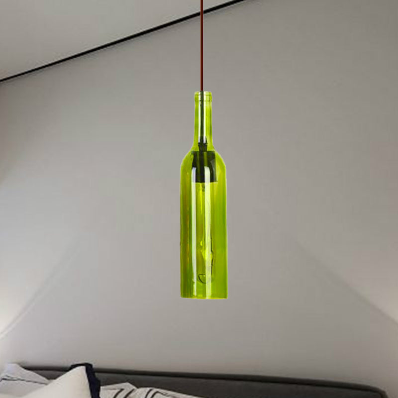 Vintage Glass Wine Bottle Suspension Lamp - Red/Yellow 1 Head Hanging Light Fixture for Dining Room