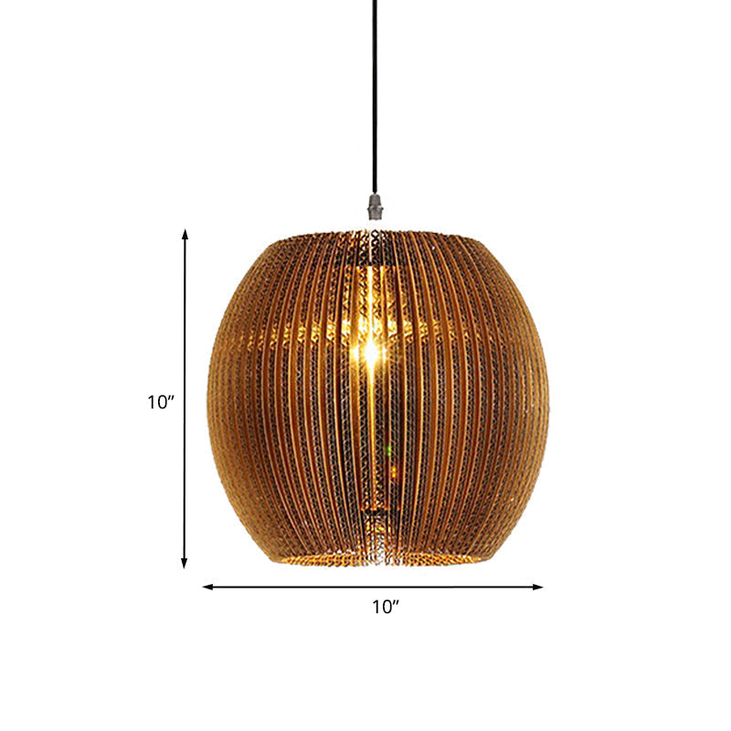Stylish Asian Restaurant Pendant Light Fixture - Brown Hanging Lamp With Corrugated Paper
