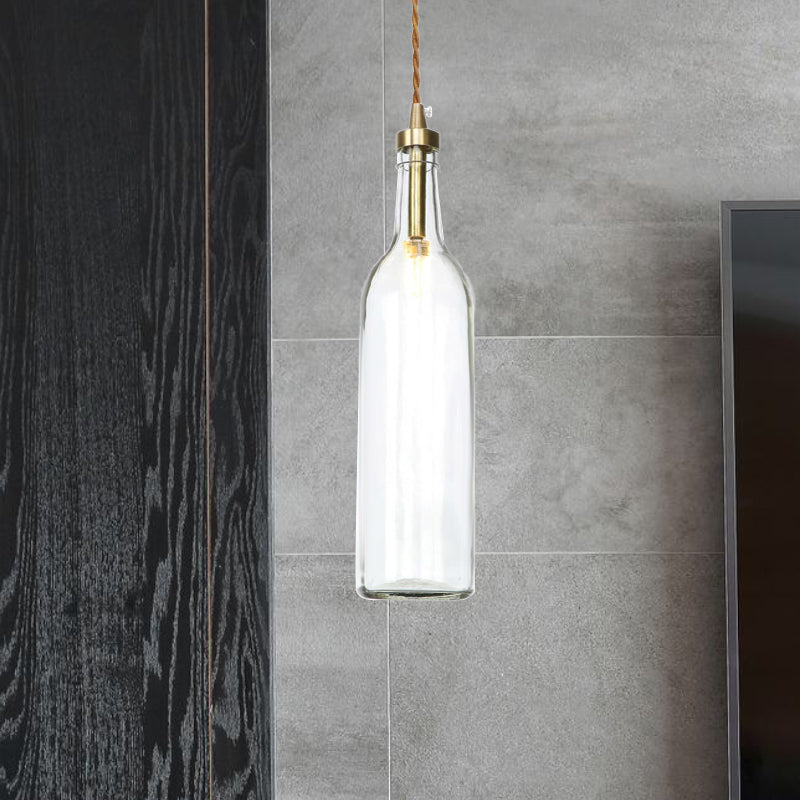Smoke Grey/Green Industrial Wine Bottle Hanging Lamp - Adjustable Cord Pendant Light