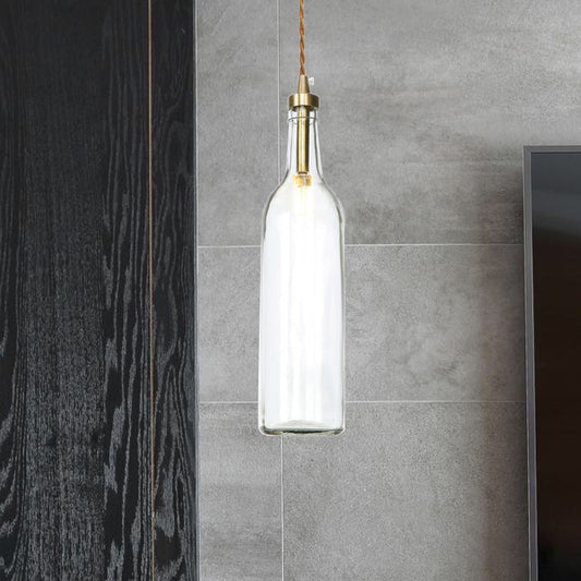 Smoke Grey/Green Industrial Wine Bottle Hanging Lamp - Adjustable Cord Pendant Light
