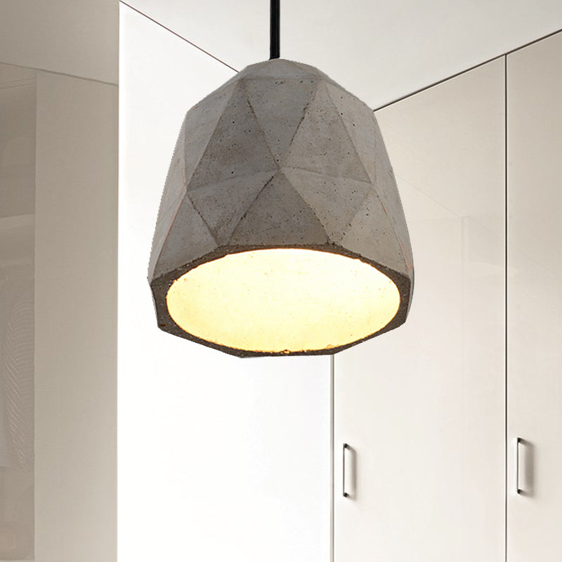 Vintage Cement Pendant Lamp - 1 Light Dining Room Hanging Light Fixture in Grey, Bowl/Cylinder/Semi Circle Design