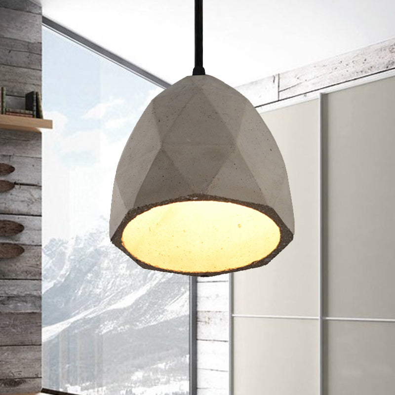 Vintage Cement Pendant Lamp - 1 Light Dining Room Hanging Light Fixture in Grey, Bowl/Cylinder/Semi Circle Design