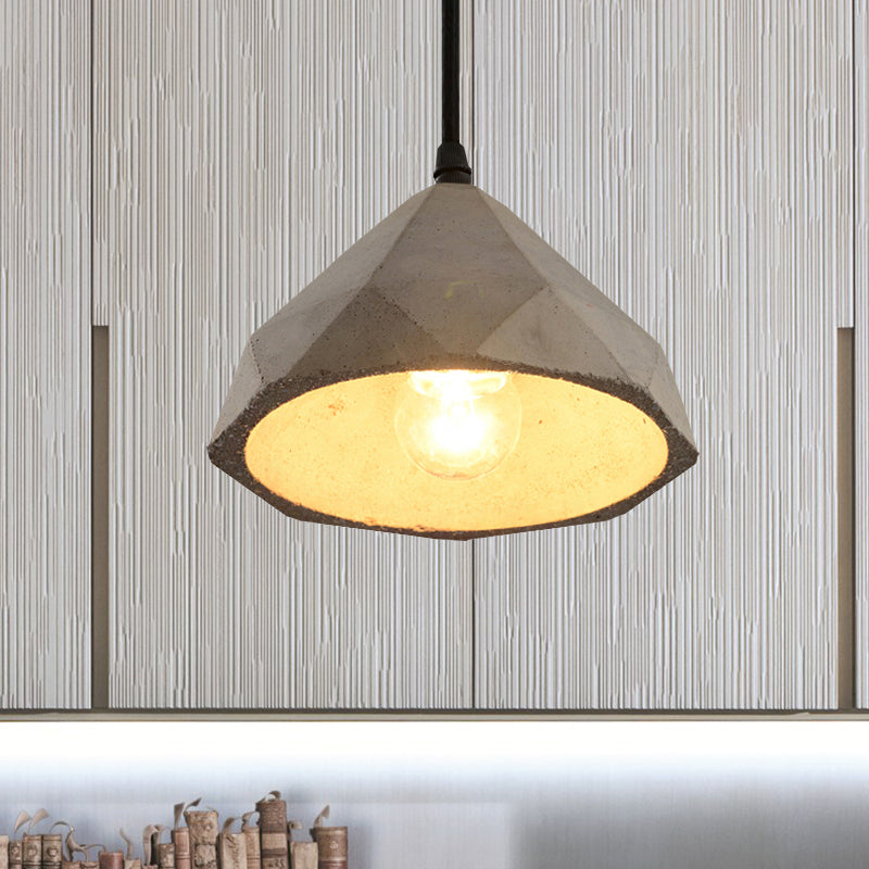 Vintage Cement Pendant Lamp - 1 Light Dining Room Hanging Light Fixture in Grey, Bowl/Cylinder/Semi Circle Design