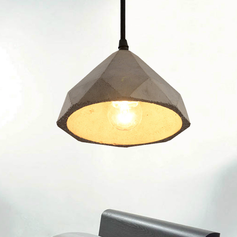 Vintage Cement Pendant Lamp - 1 Light Dining Room Hanging Light Fixture in Grey, Bowl/Cylinder/Semi Circle Design