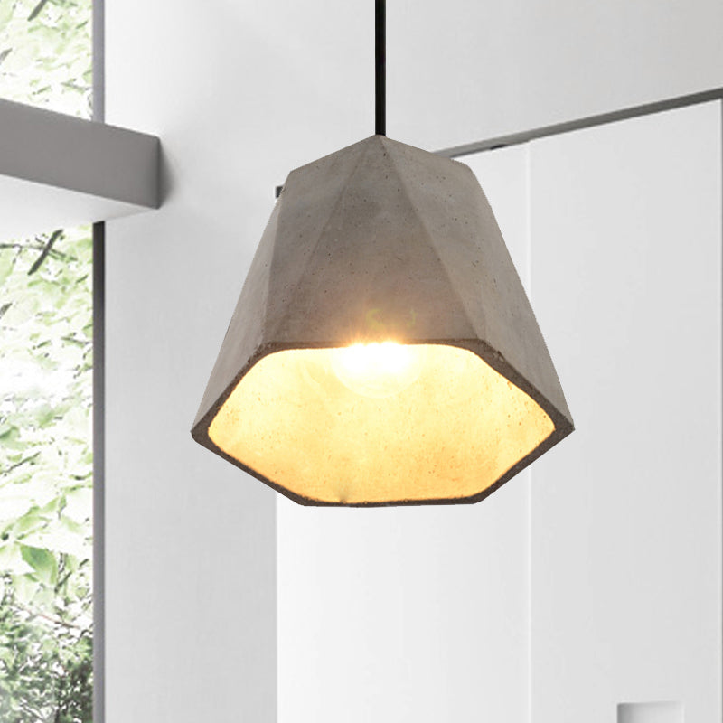 Vintage Cement Pendant Lamp - 1 Light Dining Room Hanging Light Fixture in Grey, Bowl/Cylinder/Semi Circle Design