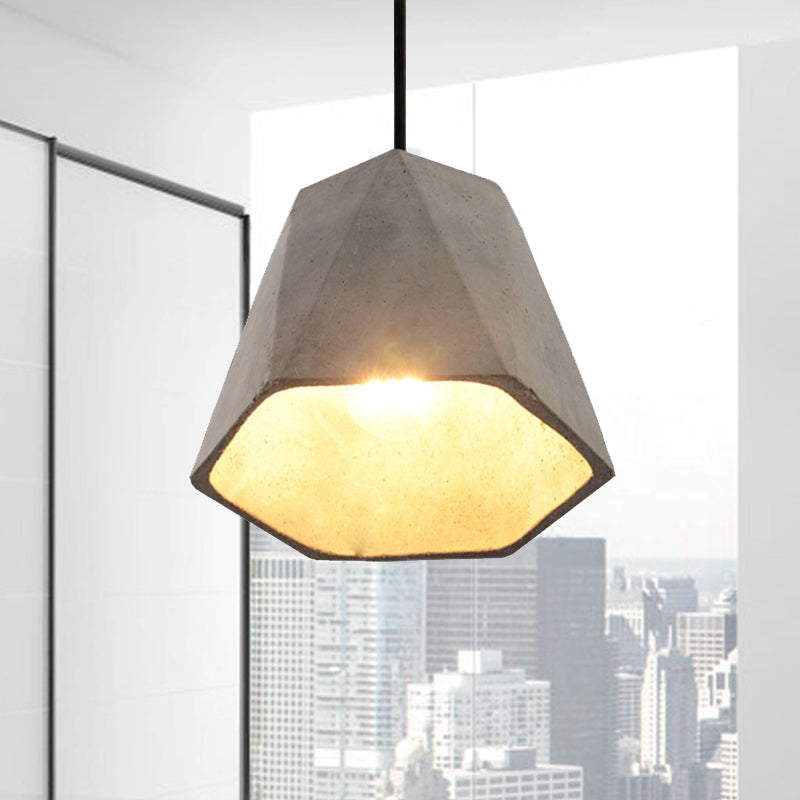 Vintage Cement Pendant Lamp - 1 Light Dining Room Hanging Light Fixture in Grey, Bowl/Cylinder/Semi Circle Design