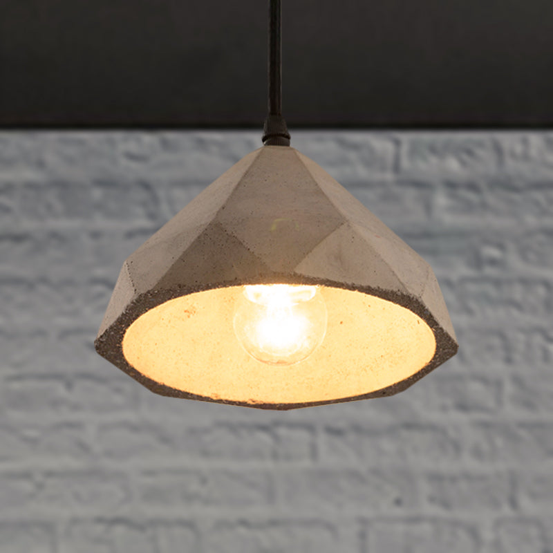 Vintage Cement Pendant Lamp - 1 Light Dining Room Hanging Light Fixture in Grey, Bowl/Cylinder/Semi Circle Design
