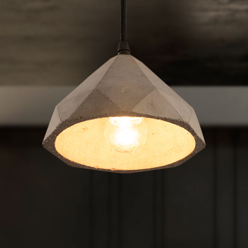 Vintage Cement Pendant Lamp - 1 Light Dining Room Hanging Light Fixture in Grey, Bowl/Cylinder/Semi Circle Design