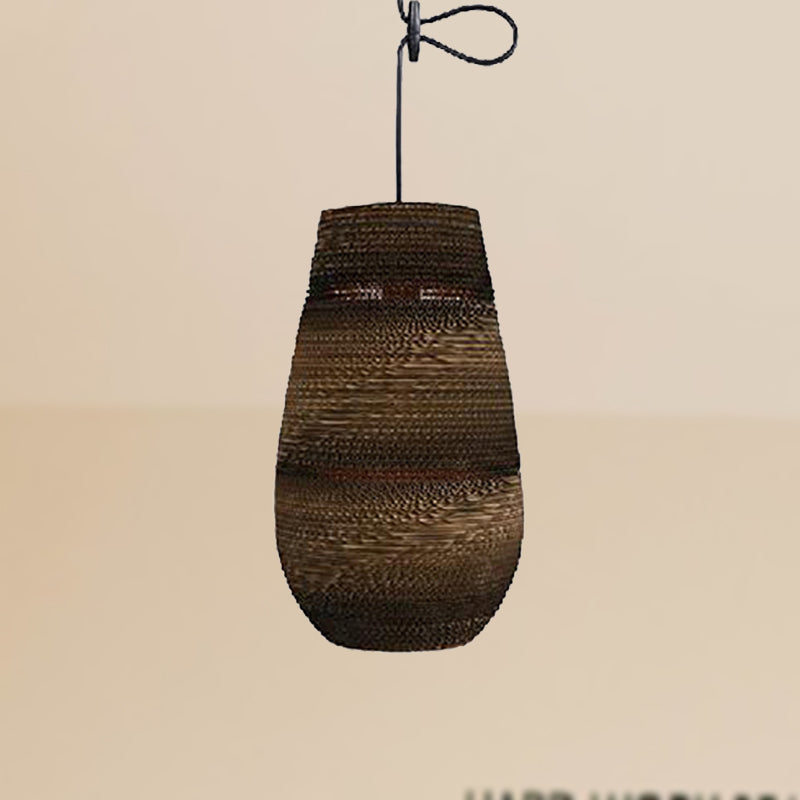 Corrugated Paper Hanging Lamp - Asian Style With High Waist Brown Shade Restaurant Pendant Light /