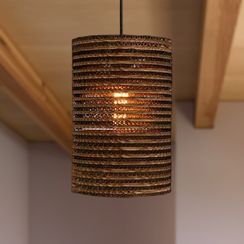 Corrugated Paper Hanging Lamp - Asian Style With High Waist Brown Shade Restaurant Pendant Light /