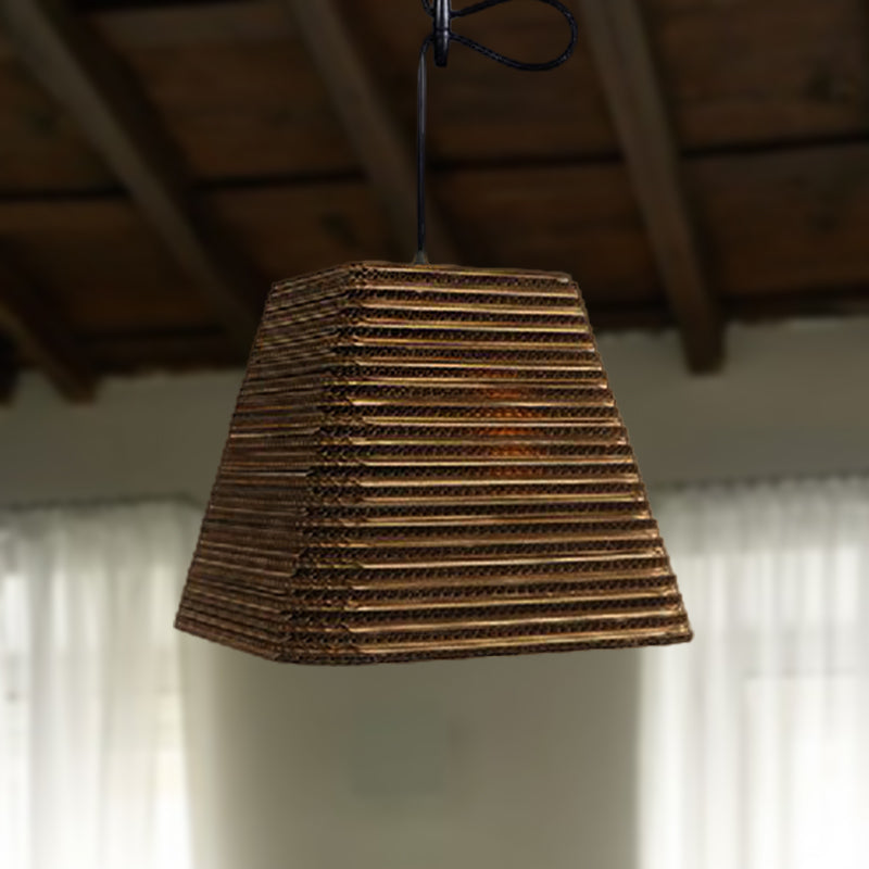 Corrugated Paper Hanging Lamp - Asian Style With High Waist Brown Shade Restaurant Pendant Light