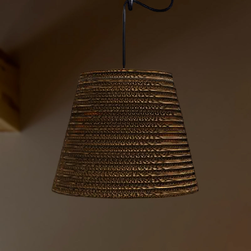 Corrugated Paper Hanging Lamp - Asian Style With High Waist Brown Shade Restaurant Pendant Light