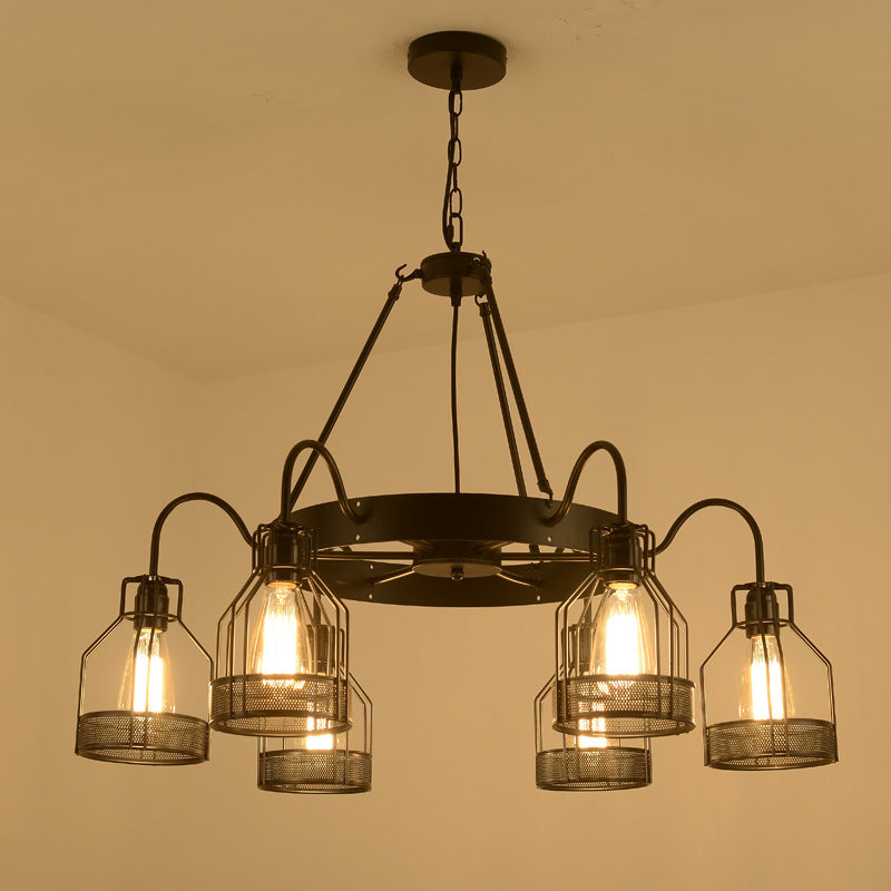 Farmhouse Black Metal Chandelier Light Fixture - 6/8 Heads Bell Hanging Lamp with Cage Style Frame