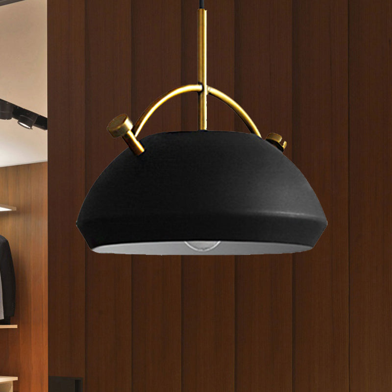 Retro Dome Shade Hanging Ceiling Light - Stylish Metal Pendant Lamp In Black/White 10/11/13 Width