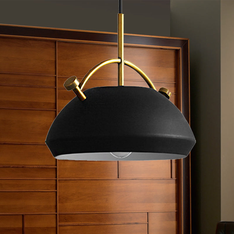 Retro Dome Shade Hanging Ceiling Light - Stylish Metal Pendant Lamp for Table - 10"/11"/13" Width - Black/White - 1 Bulb