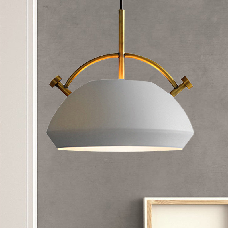 Retro Dome Shade Hanging Ceiling Light - Stylish Metal Pendant Lamp for Table - 10"/11"/13" Width - Black/White - 1 Bulb