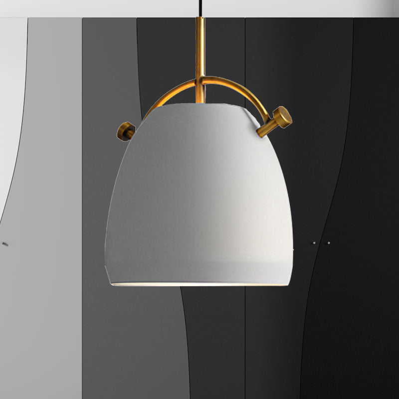 Retro Dome Shade Hanging Ceiling Light - Stylish Metal Pendant Lamp for Table - 10"/11"/13" Width - Black/White - 1 Bulb