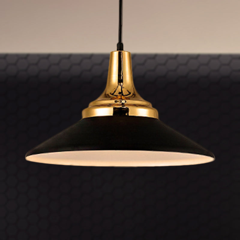 Conic Metal Pendant Lighting - Nordic Style, 1 Light, Black/White, 9.5"/14" Width