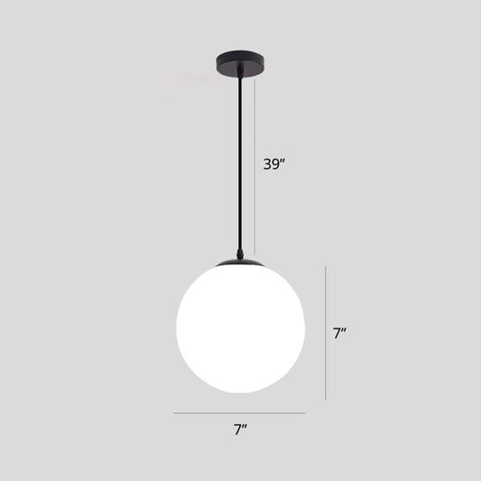 Sleek Black Sphere Restaurant Pendant Light with Cream Glass Shade - Simple Ceiling Hang Lamp