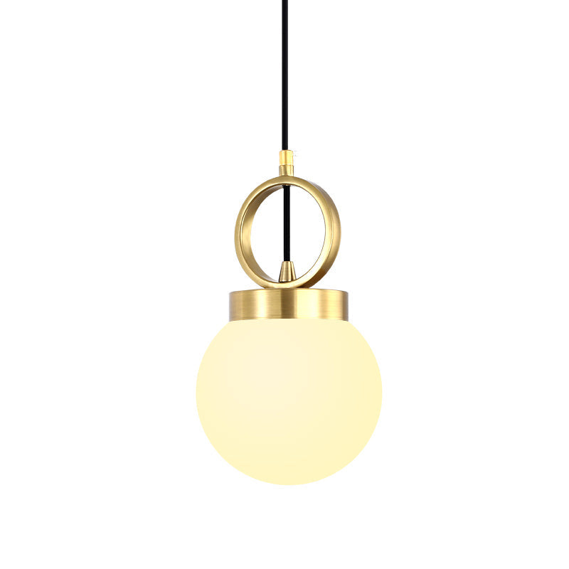 Minimalist Opal Glass Dining Room Pendant Lamp With Gold Ring Top