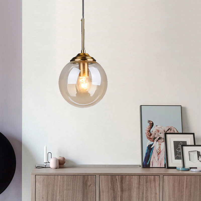 Postmodern Glass Pendant Light: Sphere Drop Design with Bedside & Ceiling Mounts - Brass Finish
