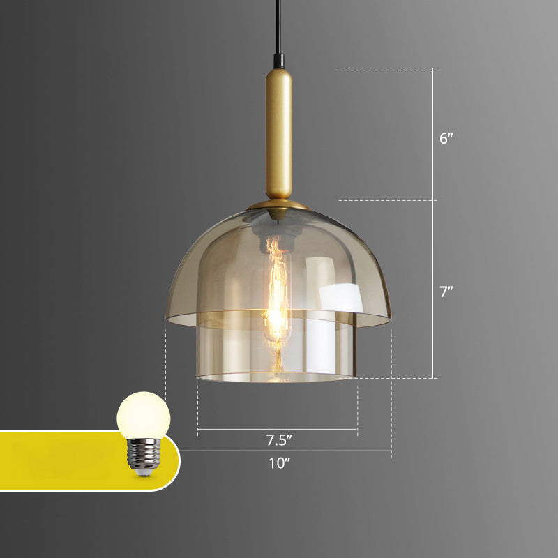 Postmodern Brass Pendant Light Fixture With Cognac Glass Shades - Ideal For Dining Rooms / 2 Tiers