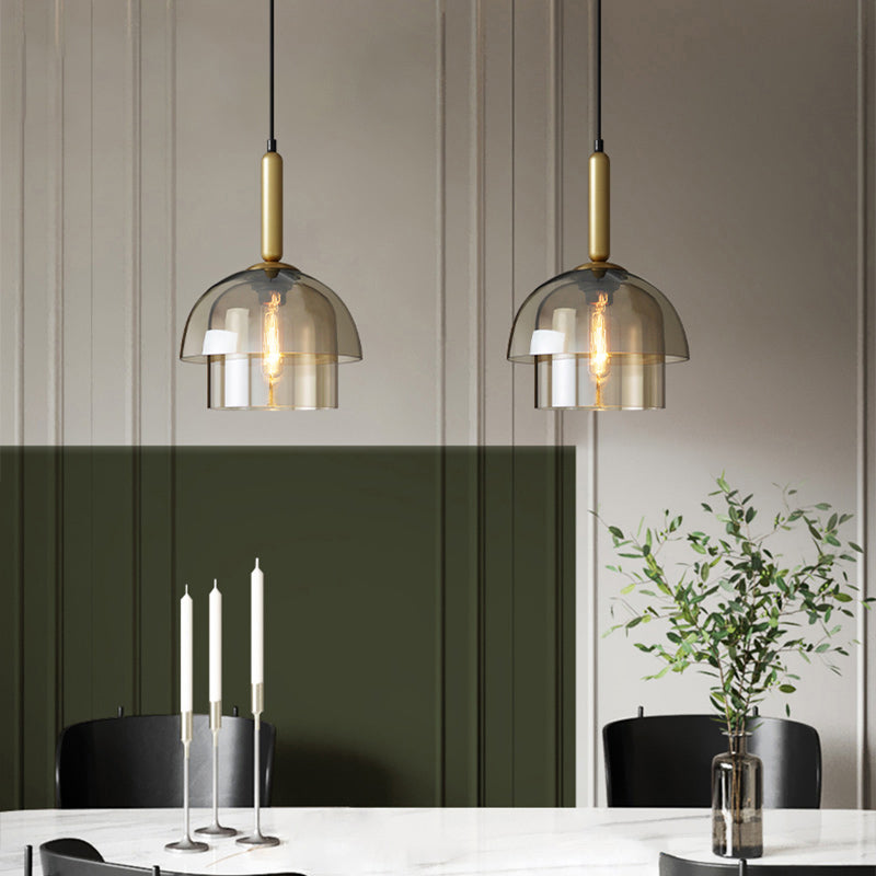 Postmodern Cognac Glass Pendant Light Fixture - Brass, 3-Shade, 1 Bulb - Ideal for Dining Room Hanging