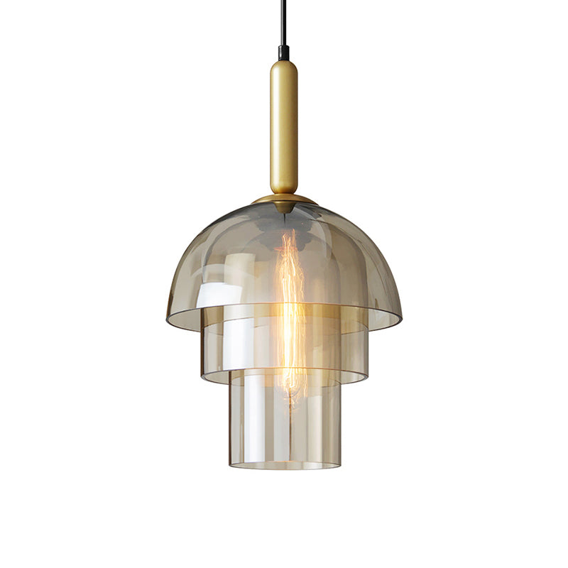 Postmodern Brass Pendant Light Fixture With Cognac Glass Shades - Ideal For Dining Rooms