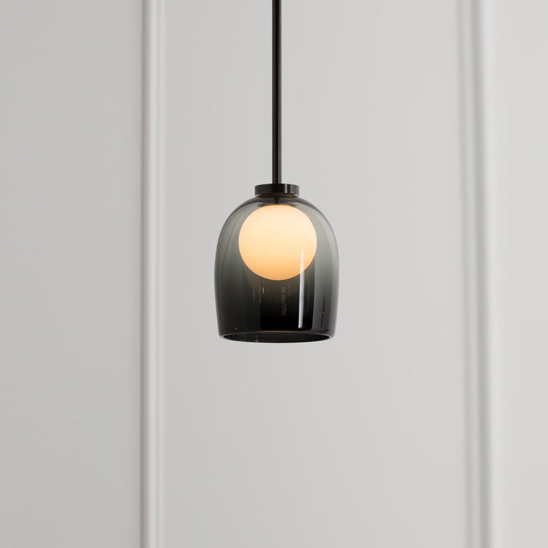 Minimalist Black Glass Pendant Lighting - Bell and Ball Design | Ideal Hanging Lamp for Dining Room